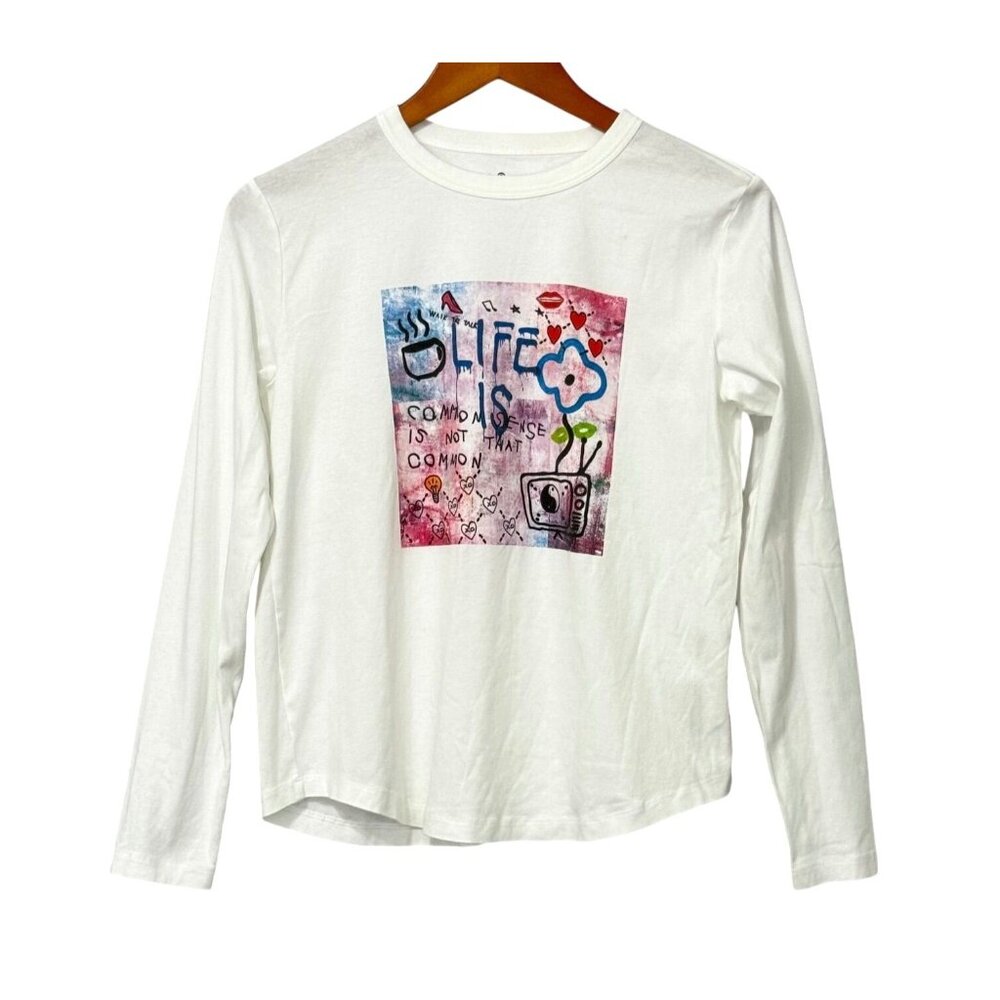 Suzi Roher White Long Sleeve Tee with Multicolor Graphic
